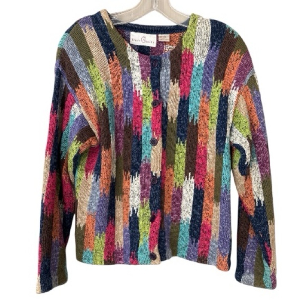 Vintage JANE’S CLOSET sweater cardigan, multi colored, Size Small, cotton ramie - Picture 2 of 5
